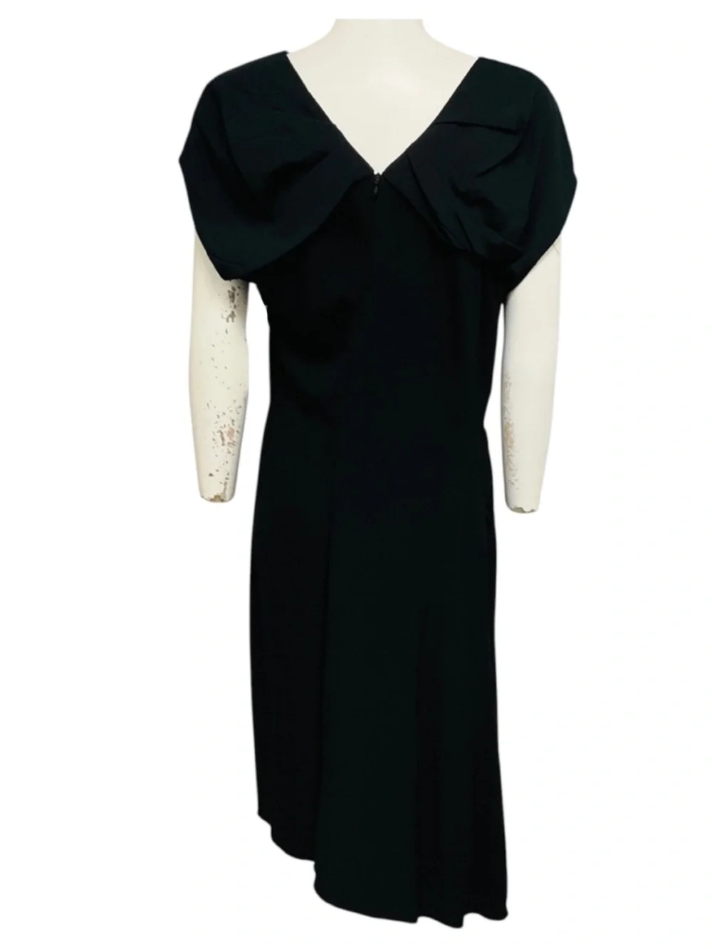 LOUIS VUITTON BLACK DRAPED ASYMMETRIC HEM SILK MIDI DRESS